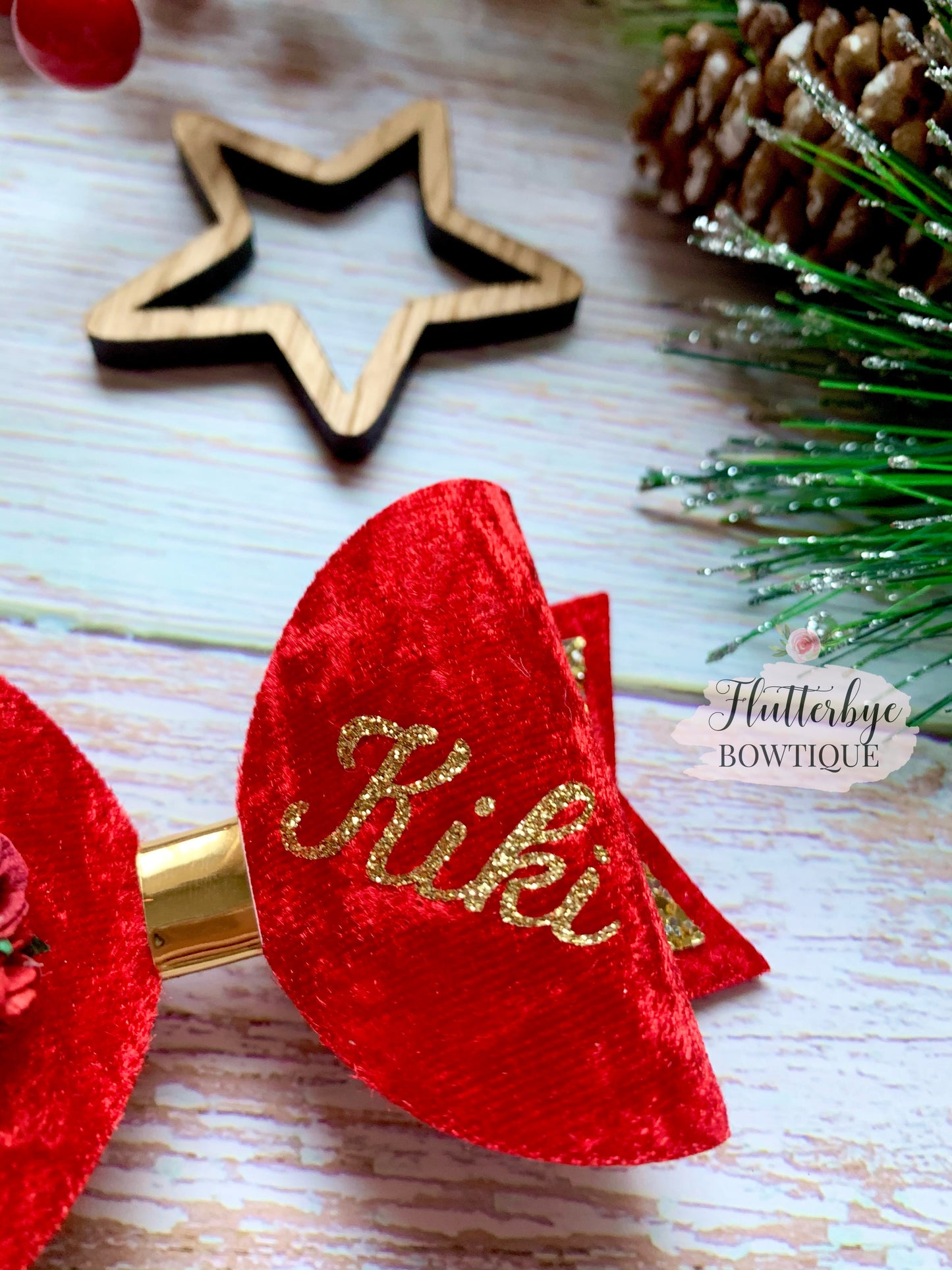 Personalised Christmas Velvet Floral bow